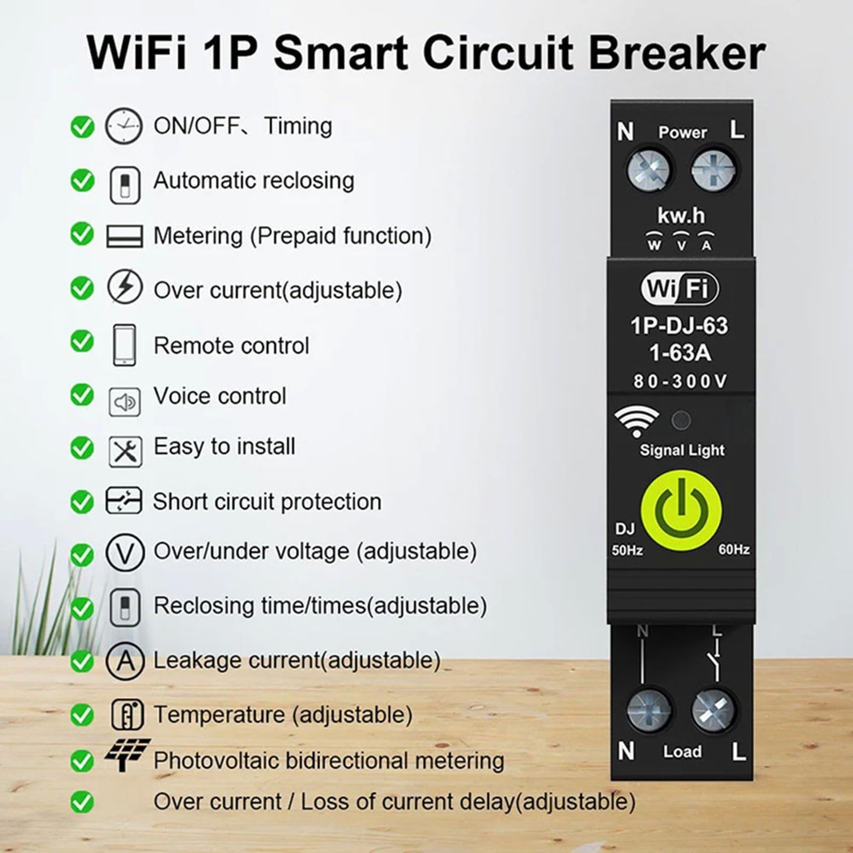 2X WIFI Protector de Sobretensión y Subtensión Contador de Energía Fotovoltaico Bidireccional Temporizador de Medición KWH