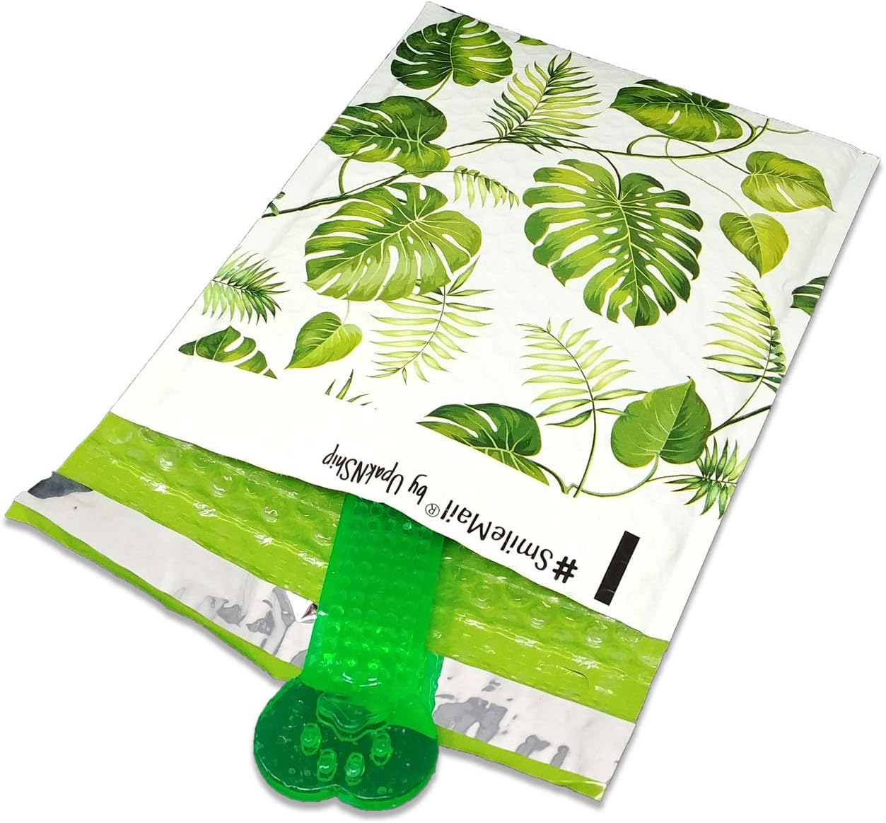 Poly Bubble Mailers, 6x10" Tropical Banana Leaves, Self Sealing Padded Envelope Mailers, (6.5 x 9 Usable Space) Cushioned Peel & Seal Mail Bags W/Kissy Stickers (100)