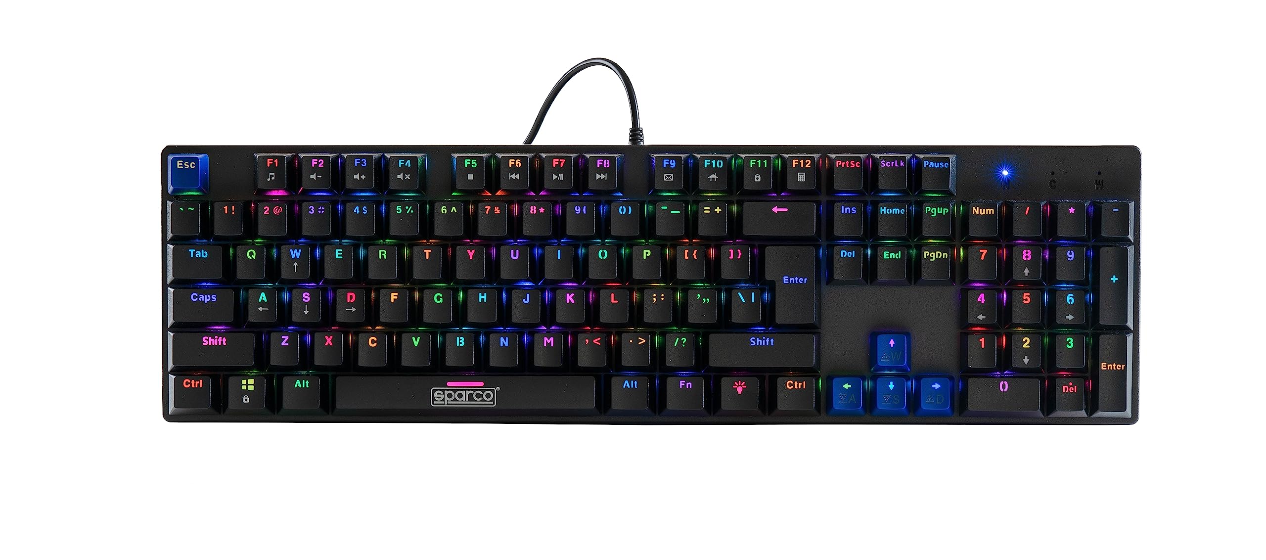 Celly, Tastiera con Filo Phantom Linea Sparco, Tastiera Meccanica Gaming Full-size Layout USA, Retroilluminazione Rainbow, Modalità Anti-ghosting, Luci RGB con 18 Modalità di Illuminazione, Plug&Play