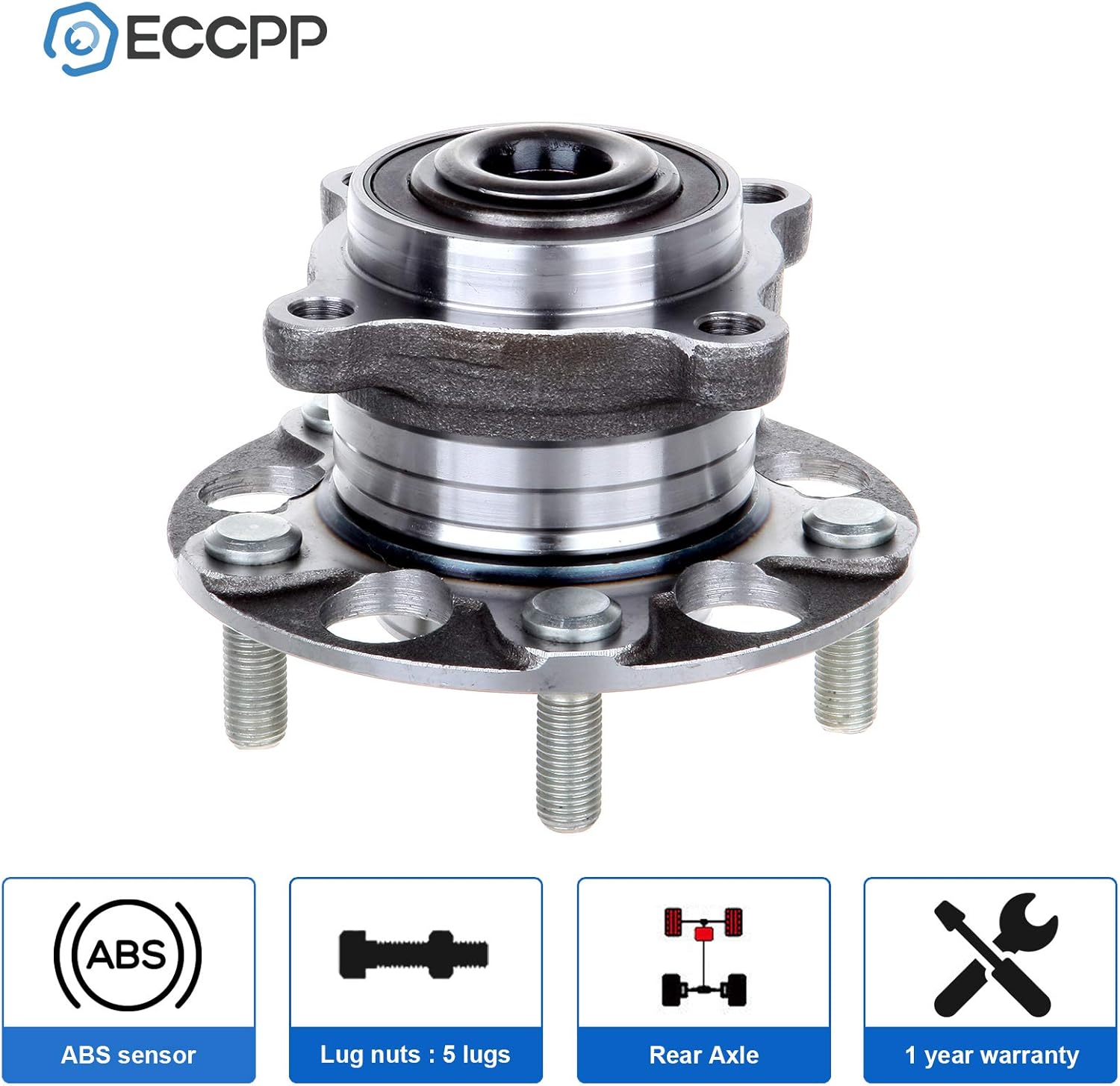 ECCPP Replacement for Pair of 2 Rear Wheel Hub Bearing Assembly 5 Lugs w/ABS for 2005-2007 Honda Accord Hybrid 512327 x2