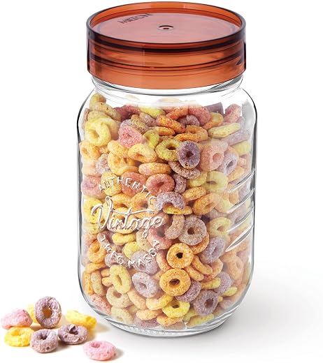 Treo By Milton Vintage Glass Jar With Plastic Lid, 1000 ml, Transparent |Storage Jar | Kitchen Organiser | Modular |Food S...