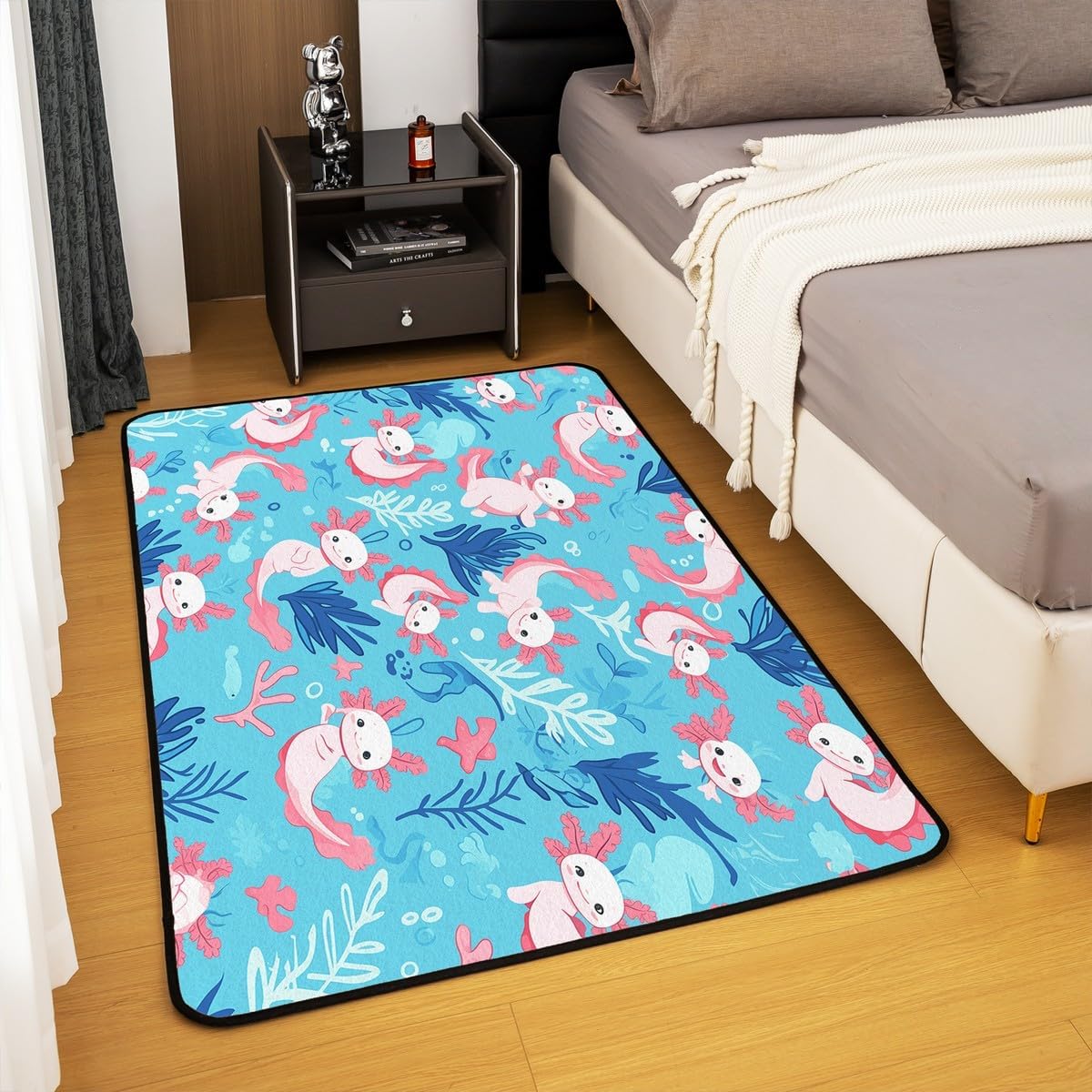 Erosebridal Axolotl Area Rug 5x7, Cartoon Walqueen Fish Rug for Teens Boys, Teal Ocean Reptile Carpet, Under Sea Coral Shell Nautical Sea Animal Non Slip Decorative Rug