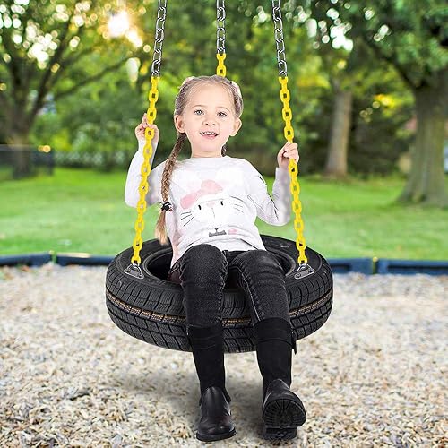 Miniatura 2 de BeneLabel Kit de columpio para neumáticos, colgador de columpio resistente con cadenas y ganchos recubiertos, rotación de 360°, capacidad de 700