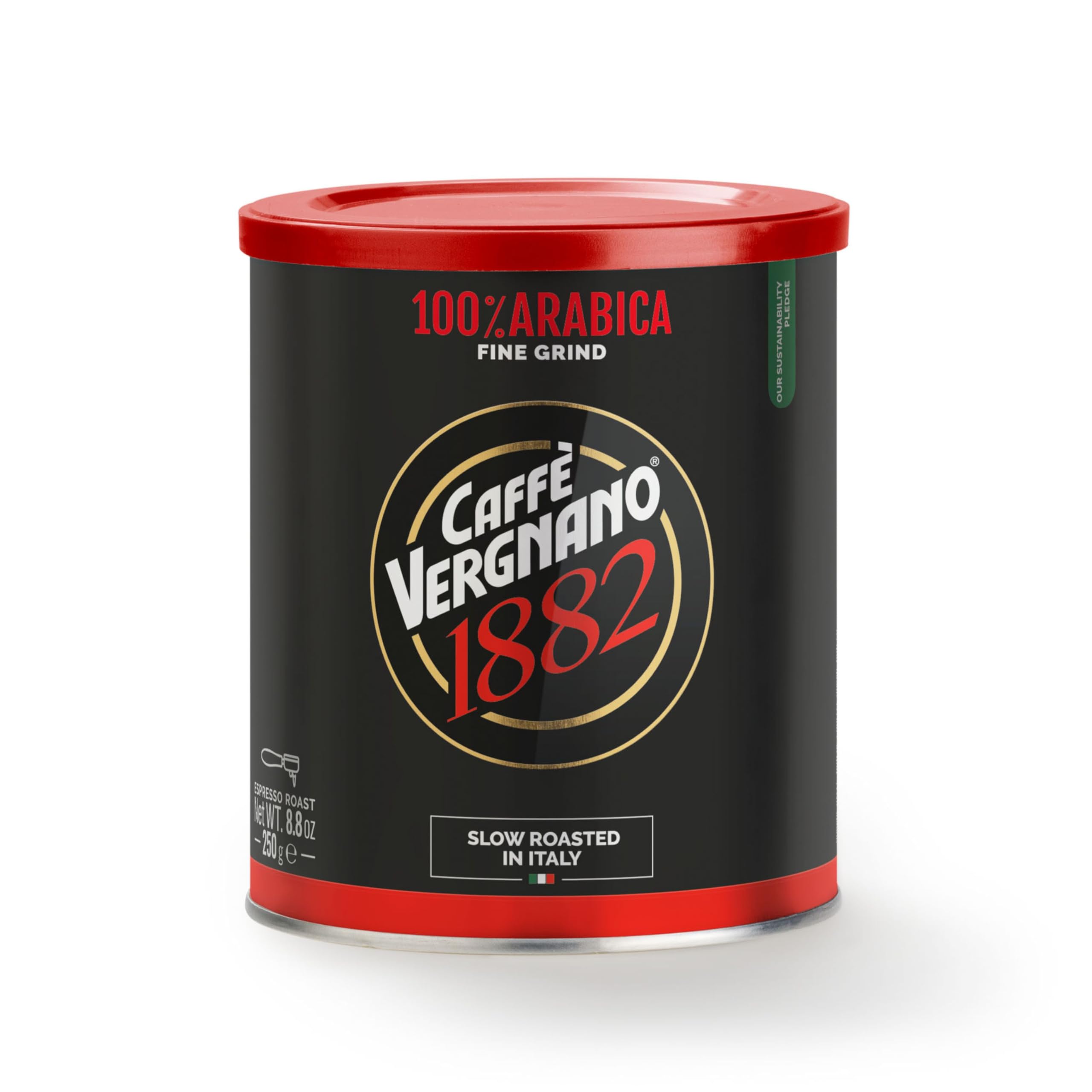 Caffè Vergnano Italian Finely Ground 100% Arabica Espresso Coffee – Intensity 6, Delicate & Subtly Fruity Flavor Blend, Slow Roasted with Notes of Milk Chocolate, Caramel & Nuts, 8.82 oz Tin