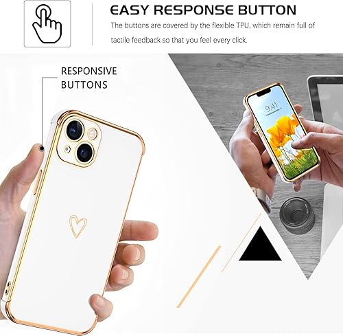 Miniatura 7 de DOMAVER Funda para iPhone 13, diseño de corazón dorado de lujo para mujeres y niñas, protector completo de cámara a prueba de golpes, cubierta