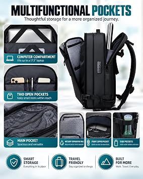 Vacuum Travel Backpack with Pump, 17.3-Inch Laptop, 2 Front Zips