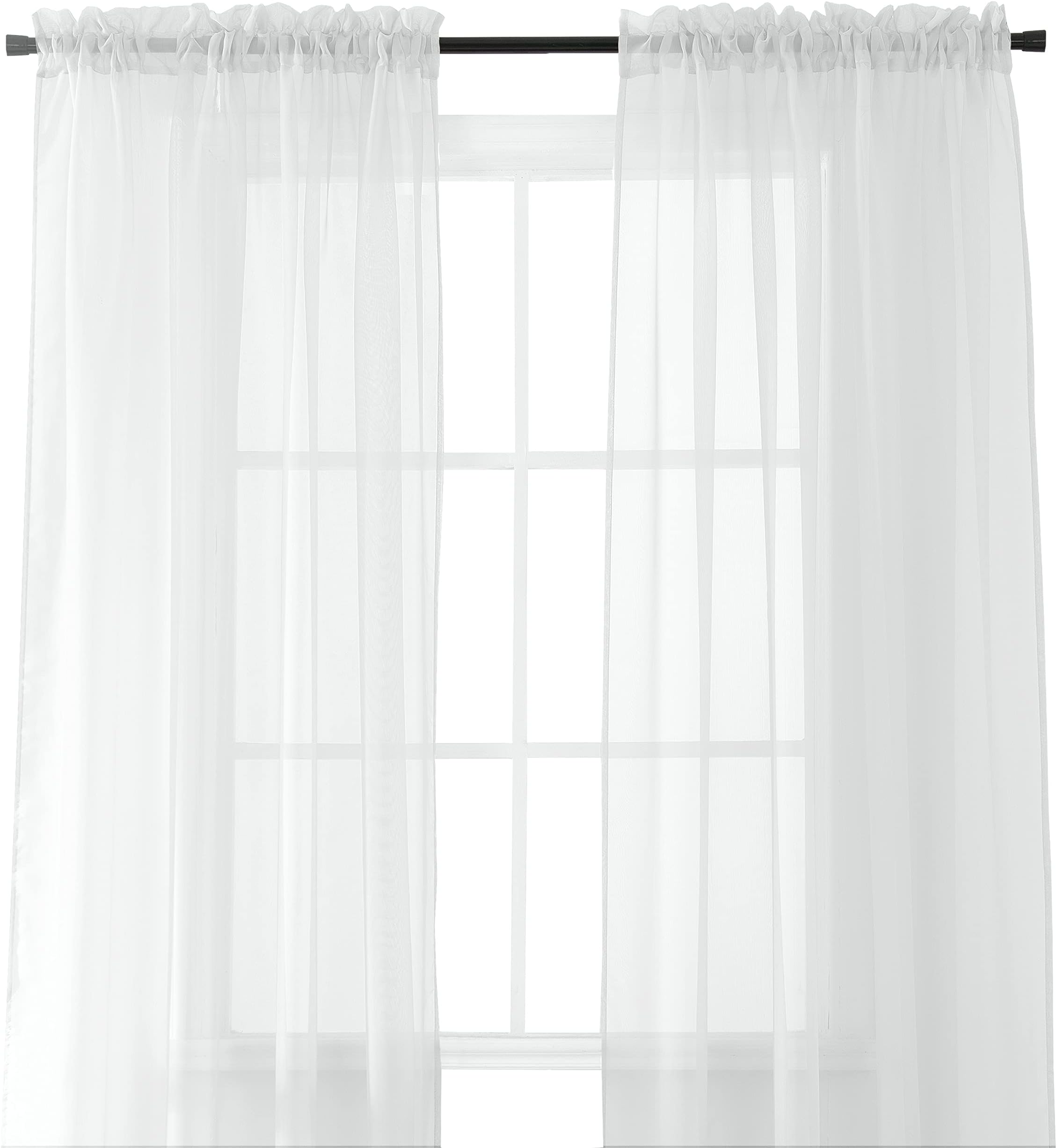 Elegant Comfort 2-Piece Sheer Panel with 2inch -Rod Pocket - Window Curtains 60-inch Width X 84-inch Length - White