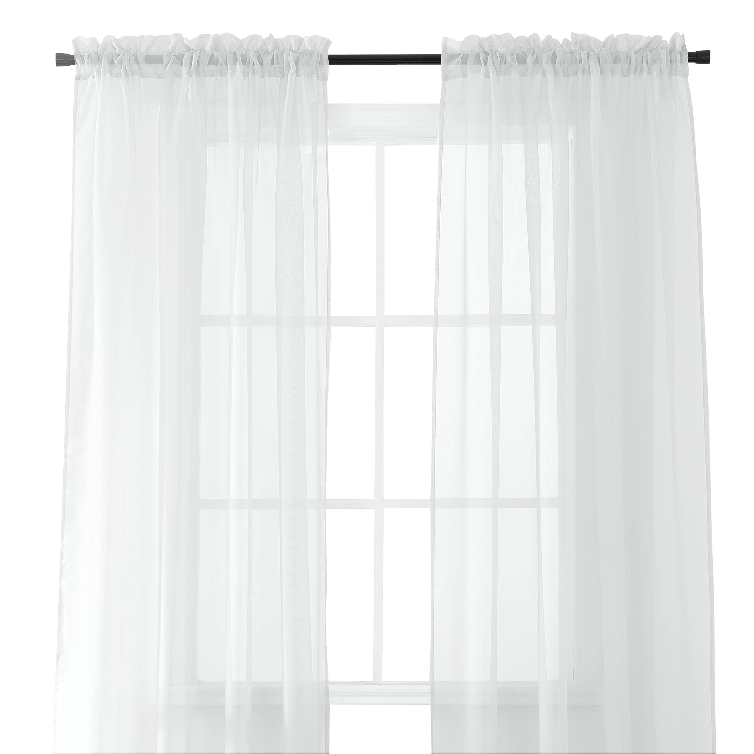 Elegant Comfort 2-Piece Sheer Panel with 2inch -Rod Pocket - Window Curtains 60-inch Width X 84-inch Length - White