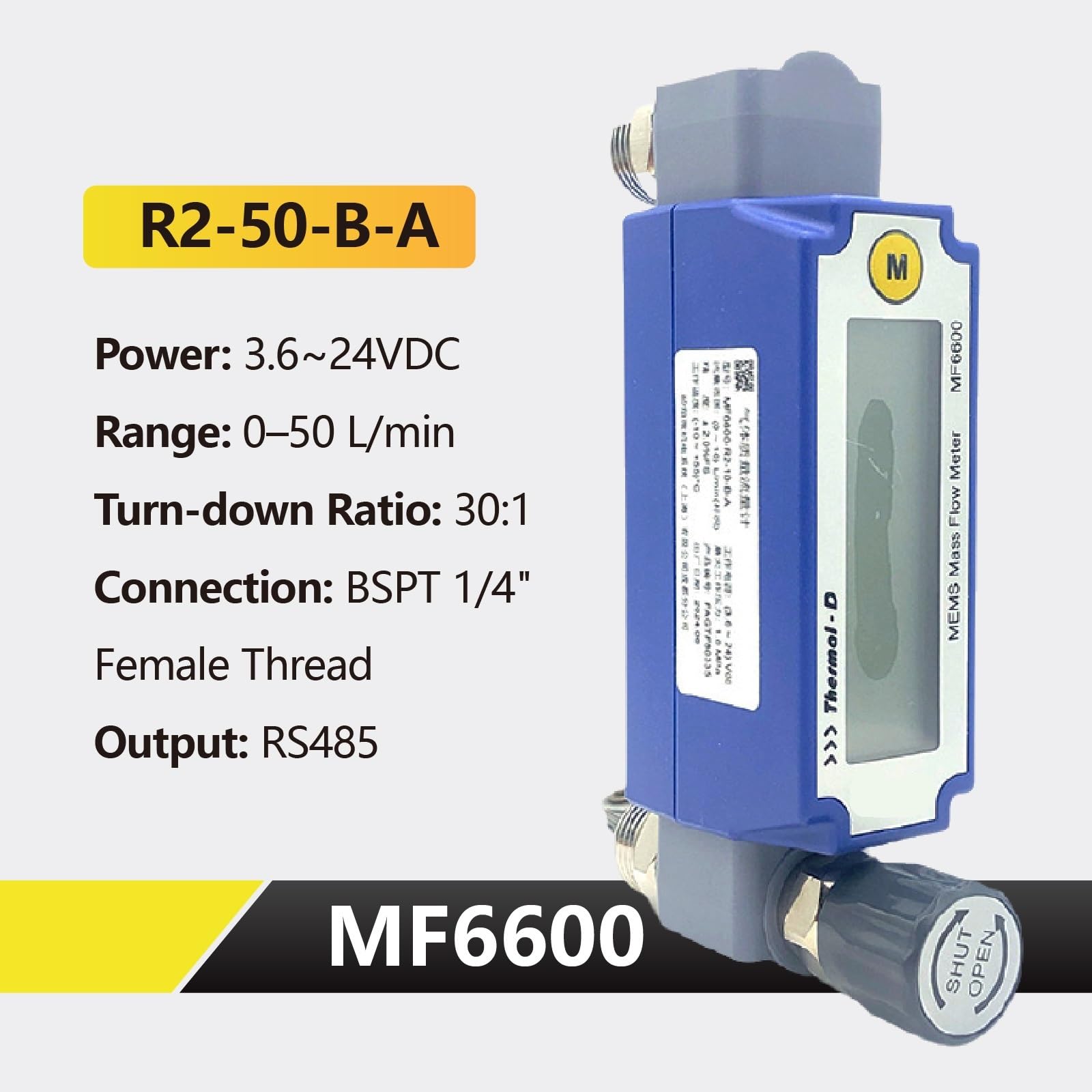 Rotámetro Digital, medidor de Flujo de Gas térmico de precisión, medidor de Flujo másico, Pantalla Ajustable, Montaje en Panel RS485(R2-50-B-A)