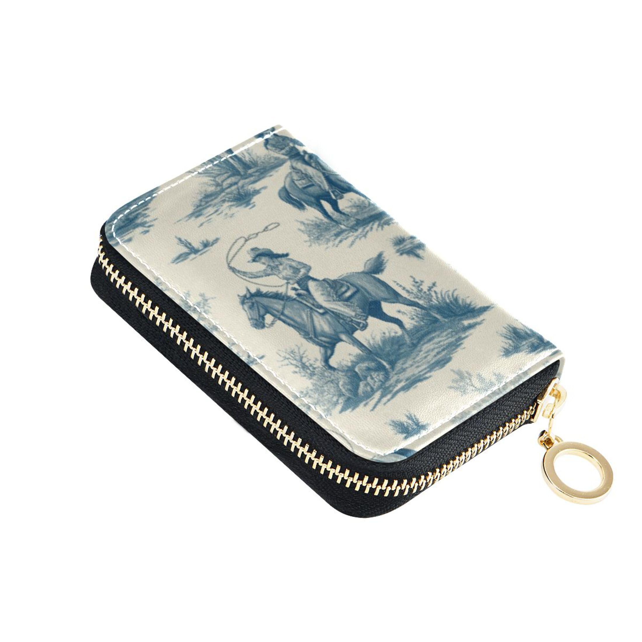 Burbuja Retro Cowgirls Credit Card Holder for Women Men RFID Blocking, Leather Accordion Zipper Card Case Wallet 11 Slots