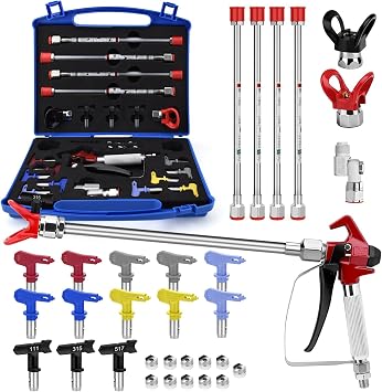 22Pcs 3600PSI Airless Spray Gun Kit with Spray Tips, 11.8 in Airless Paint Sprayer Gun Tip Extension Pole, Tip Guards, Swivel Joint for Paint Sprayer Gun Painting