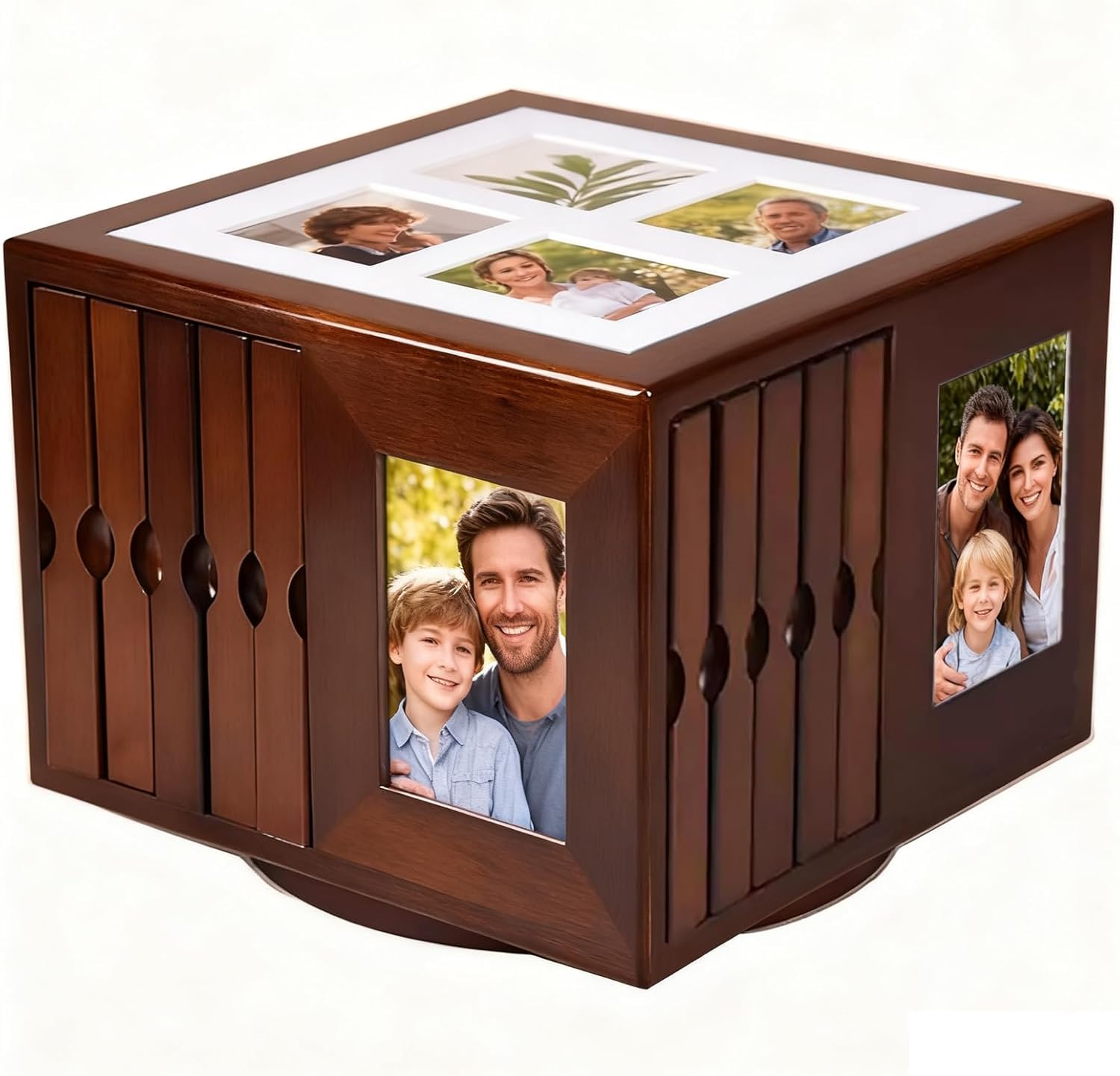 MiBoce Wooden Rotating Album Box, DIY Home Photo Storage Box for 400 Photos, 6x4 Inch Photo Frame Insert Cube Boxes with Swivel Base, for Home Decor, Weddings, Anniversaries