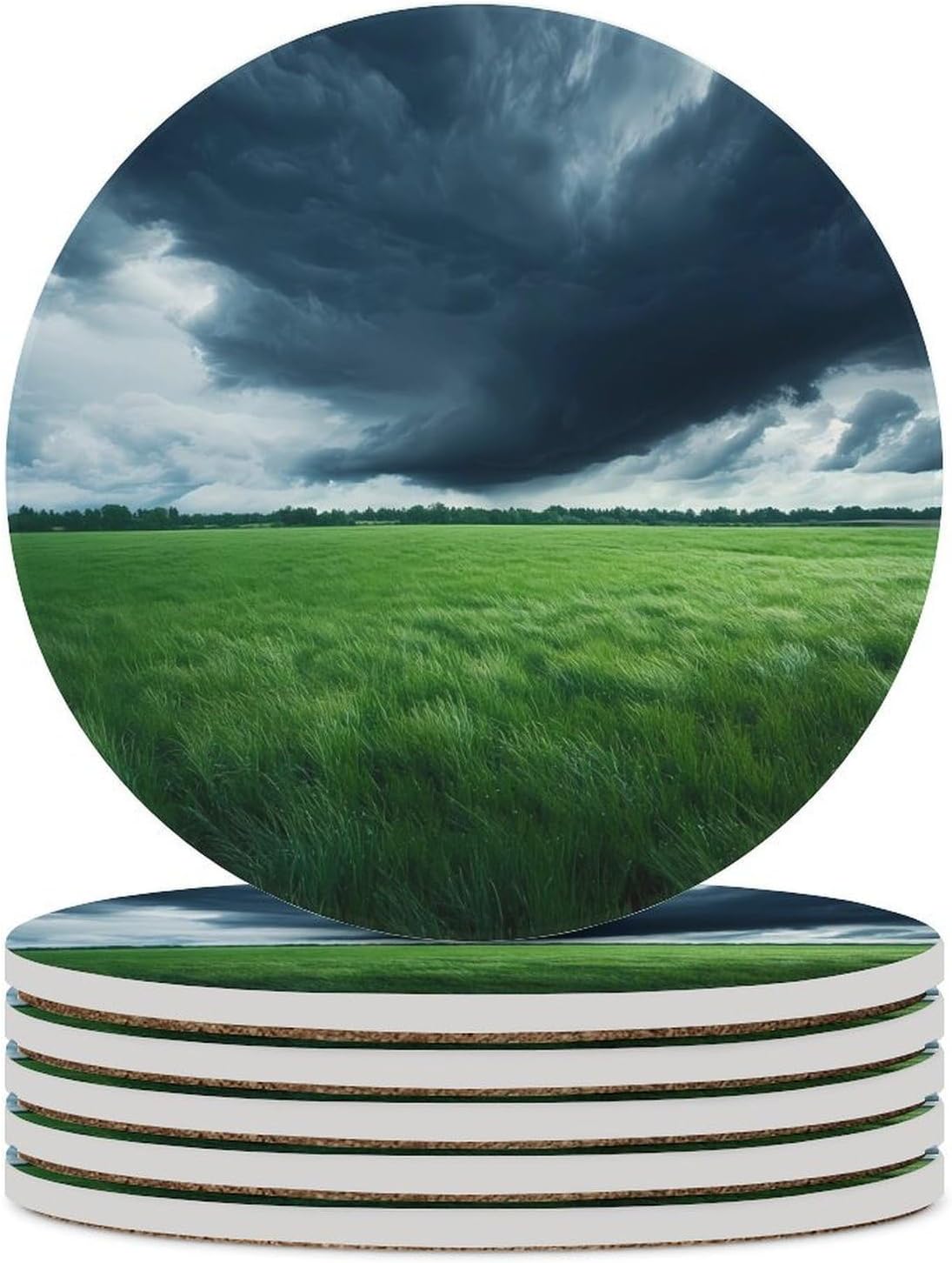 Dark Storm Clouds Round Ceramic Coasters for Drinks Absorbent Cup Holder Tabletop Protector with Cork Base