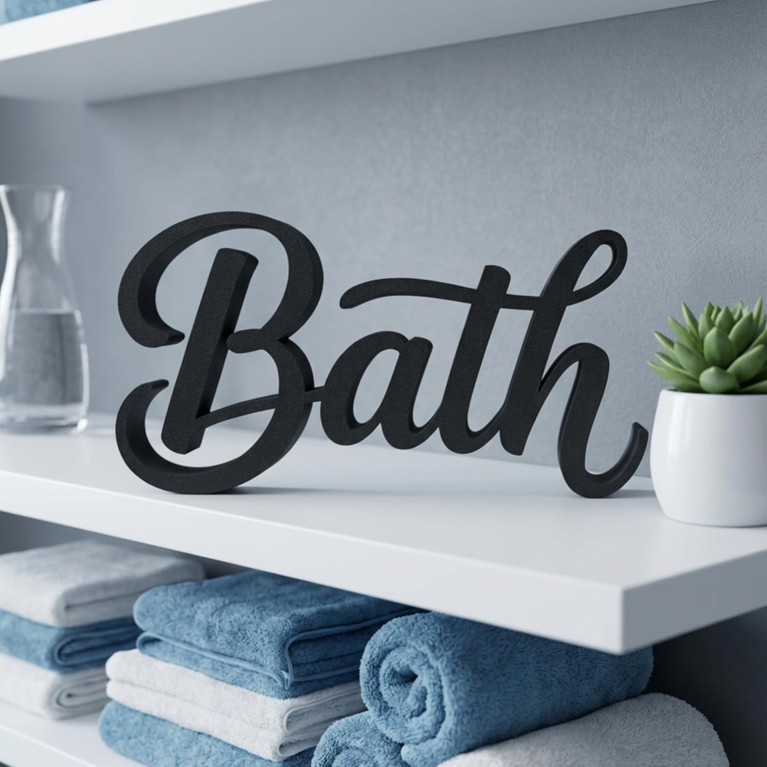 Bathroom Wall Decor Sign | Bathroom Wall Art | Made in USA - 10 x 5.5 in Lightweight PLA | Modern Bathroom Sign Decor | Black