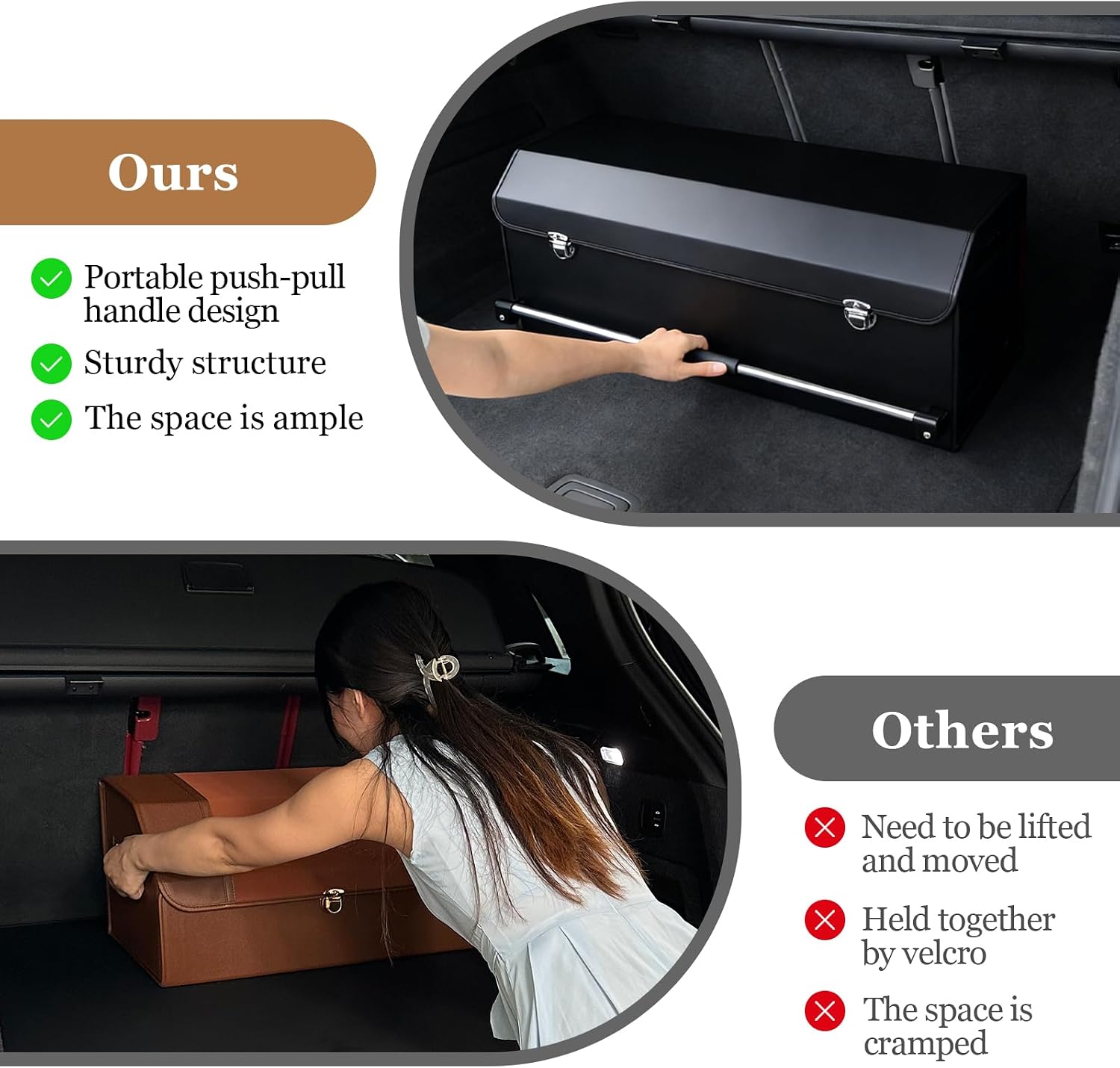 Car Trunk Organizer, Leather Car Trunk Storage Organizer with Lid and Sturdy Handle Car Organizer Storage Box Suv Trunk Organizer (Black, 32.3 x 11.4 x 12.2in)
