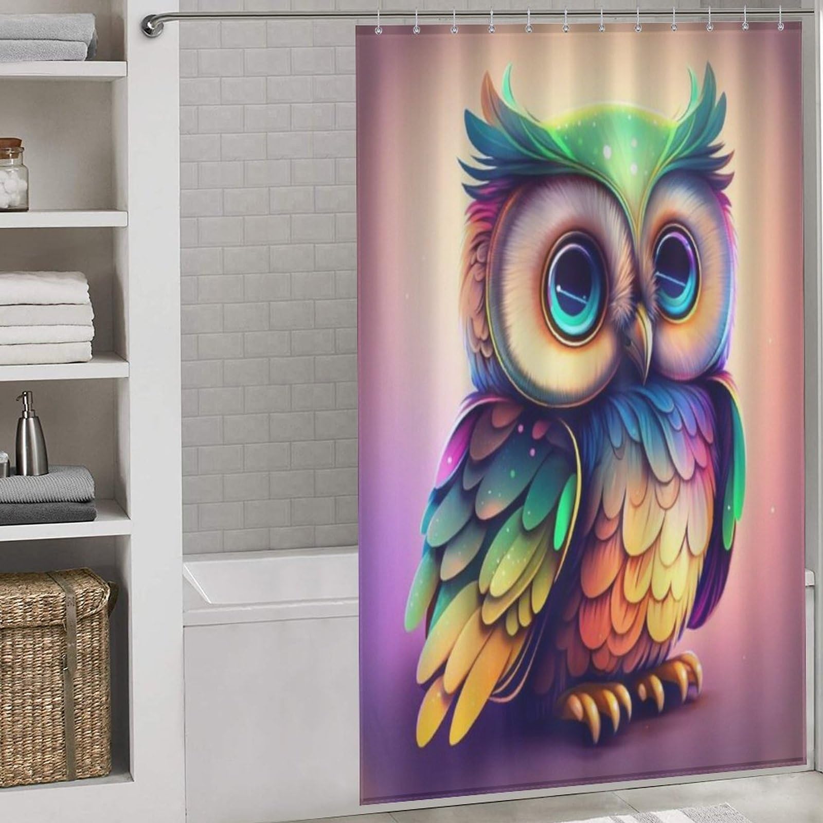 Rideau de douche hibou en tissu polyester imperméable lavable 140x183cm pour baignoire