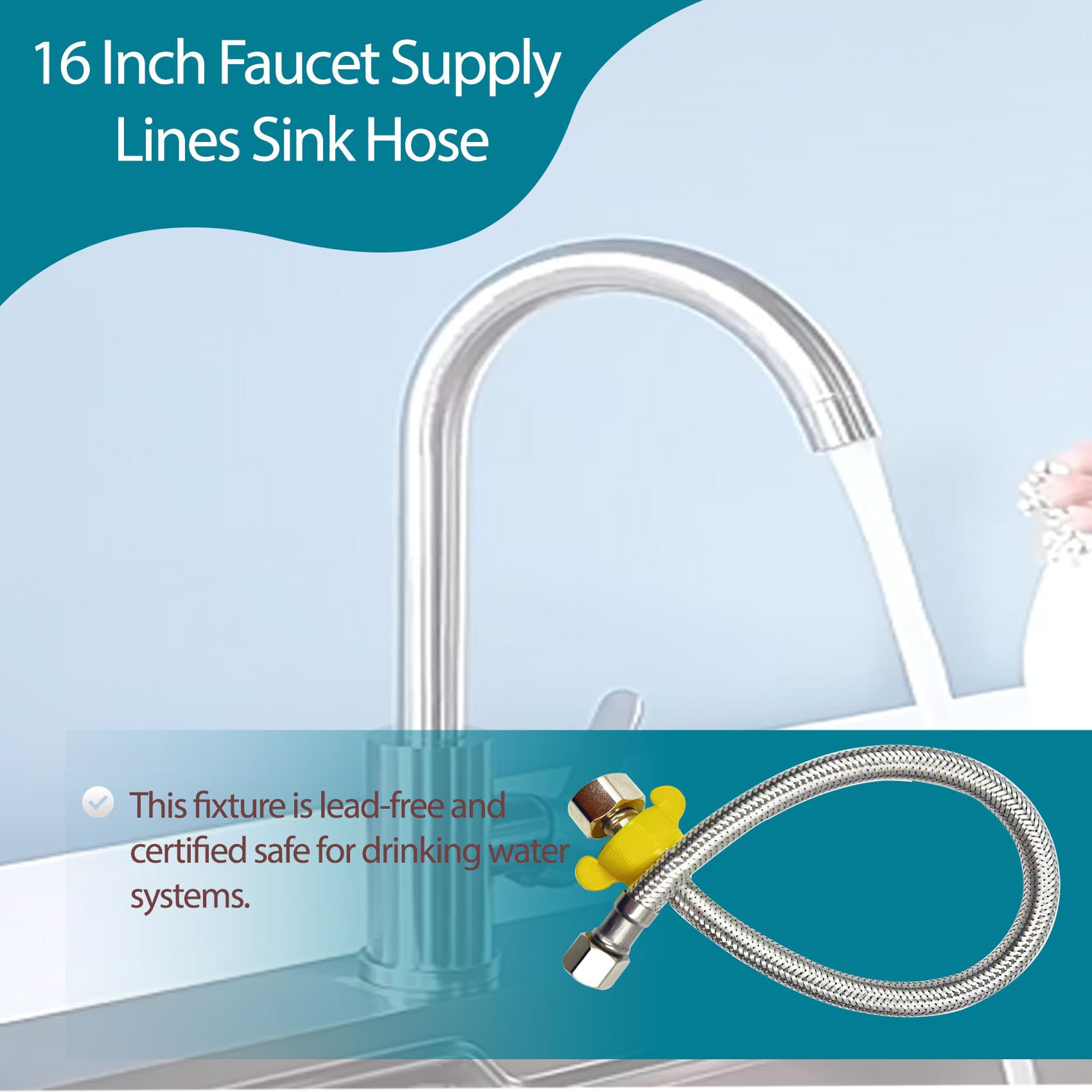 10 líneas de suministro de grifo de 16 pulgadas, conector de manguera de fregadero FIP de 3/8 pulgadas x 1/2 pulgada, para suministro de agua de baño, cocina, con línea de suministro trenzada de acero