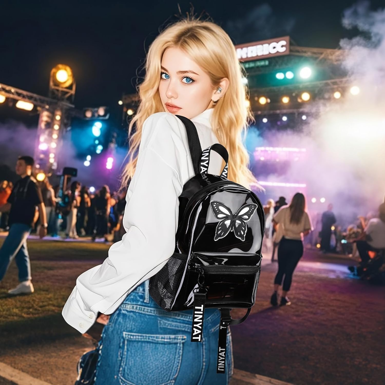 TINYAT Small Clear backpack for Women See Through Clear Bag Cute Transparent Backpack for Work, Concerts, Sports, Travel - Image 2