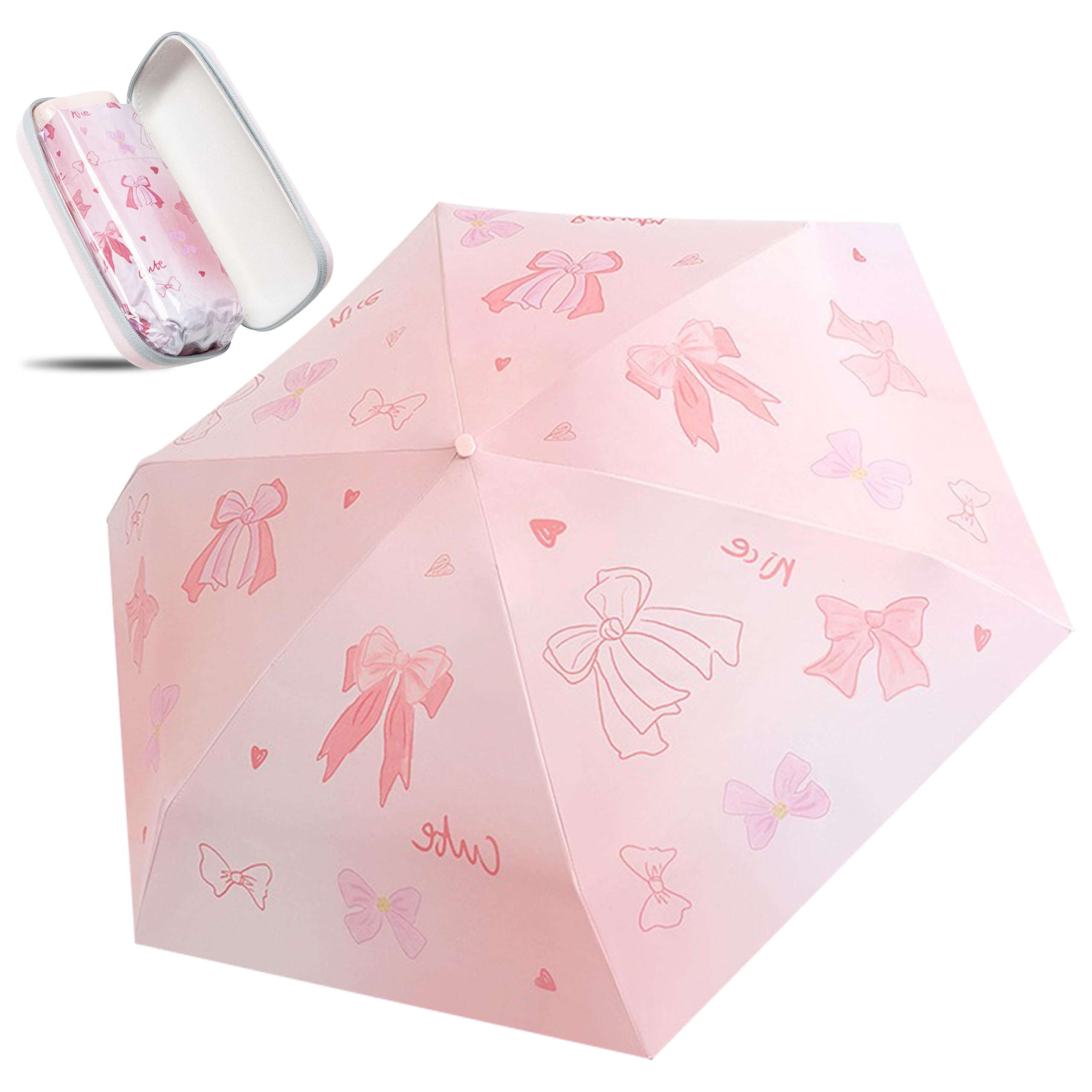 GQIRIL Mini Travel Folding Umbrella - Small Compact Sun Retractable Umbrella with Case, Lightweight Portable UPF 50+ Rain UV Protection Windproof