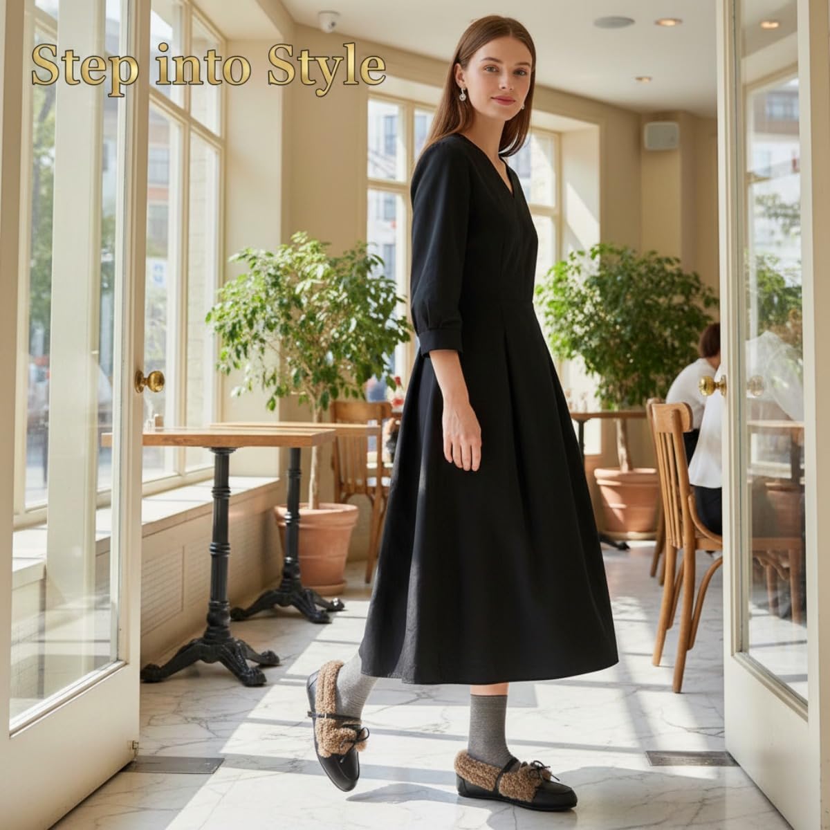 Women's Elegant Faux Leather Loafers, Faux Fur Lined Moccasin Flats with Bow & Buckle, Warm Comfortable Slip-On for Fall Winter - Image 2