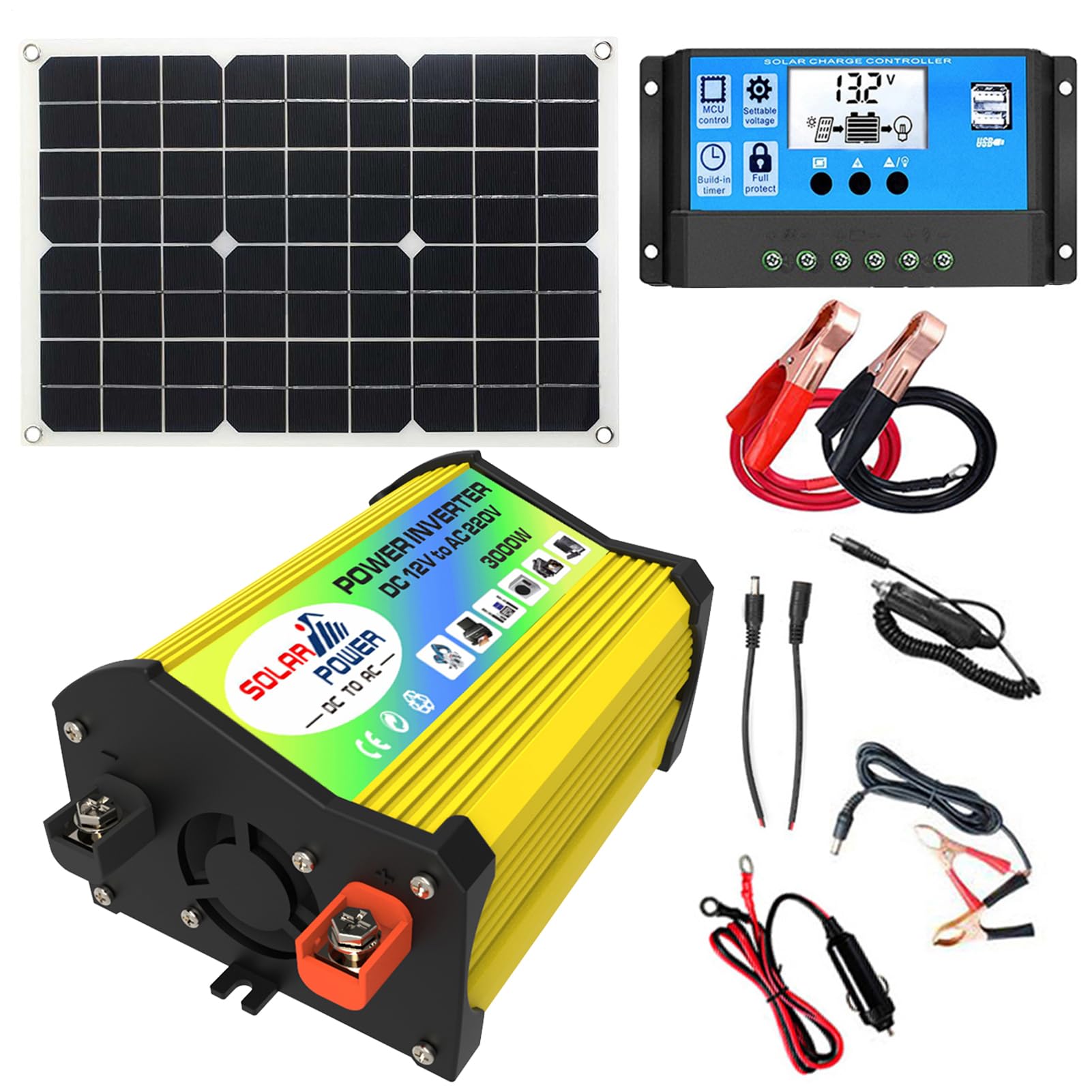 Keptfeet di energia Solare,Kit Pannello Solare 30A Controller | Kit Solare | Fuori Rete con Pannello Solare E Inverter 3000W, Regolatore di Carica Solare 30A
