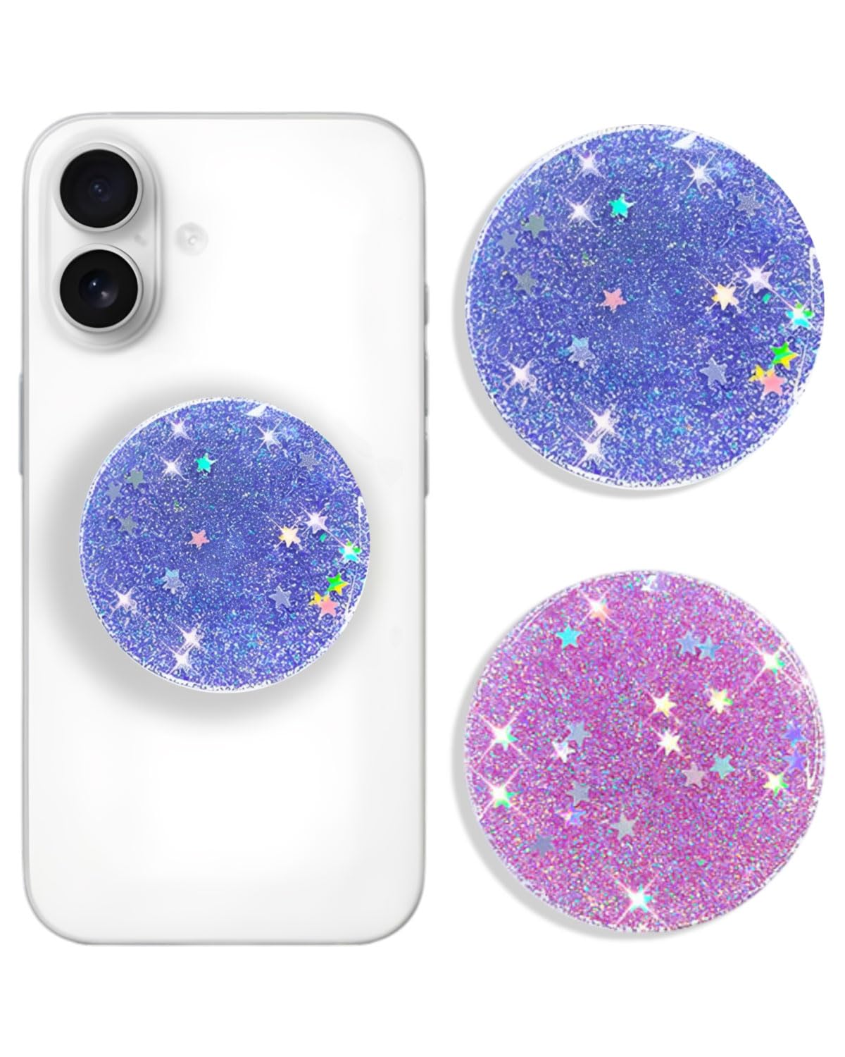 2 Pezzi Supporto Impugnatura Telefoni, Impugnatura Smartphone, Cellular Grip per Cellulare, presa sicura, comfort quotidiano per smartphone e tablet, pieghevole e retrattile,Viola/Blu