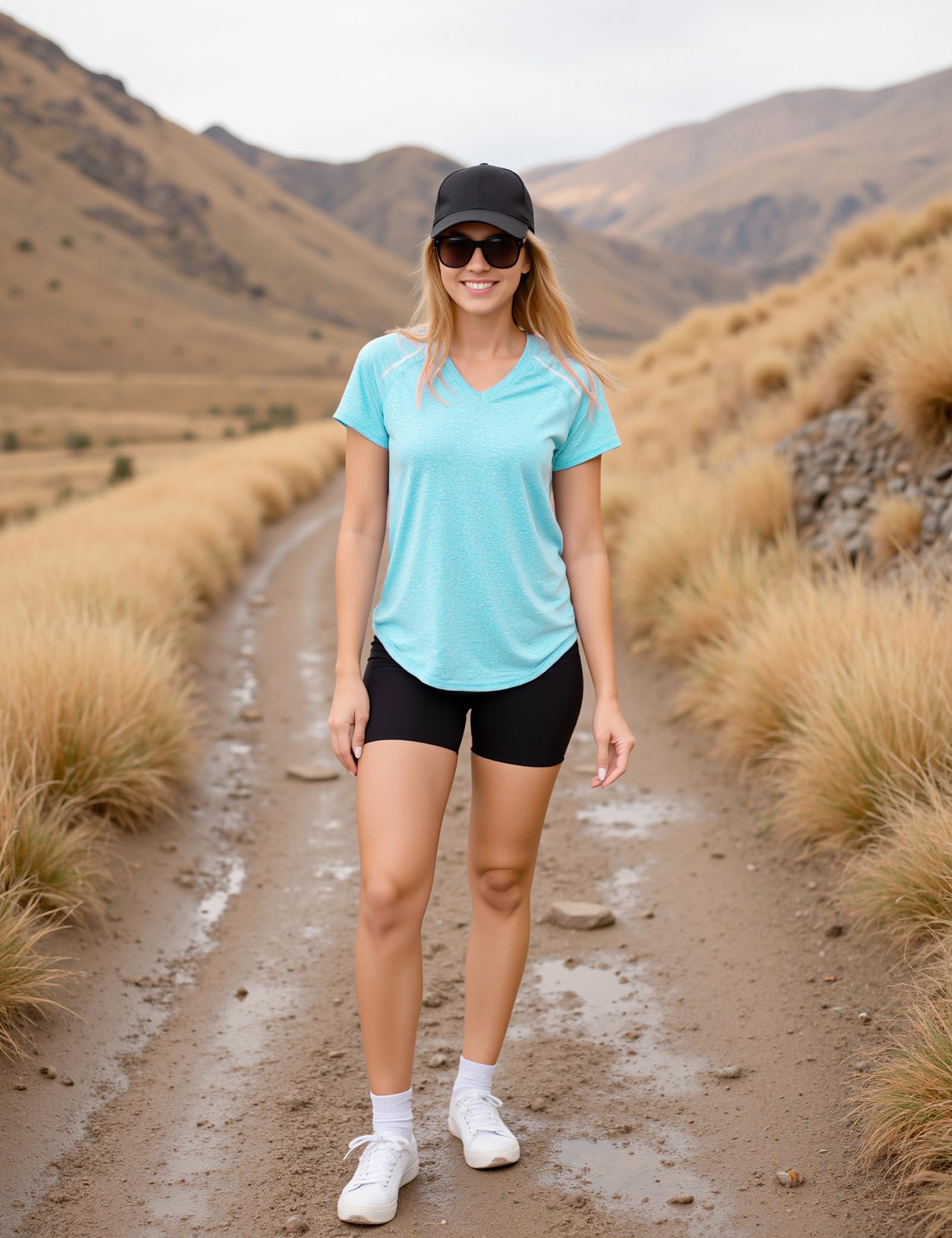 Gyabnw Camiseta Deportiva Mujer de Manga Corta Camisetas de Cuello en V Mujer Ropa Deporte Secado Rápido Yoga Fitness Running Top Entrenamiento Atlético