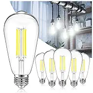 DAYBETTER Vintage LED Edison Bulbs, E26 Led Bulb 60W Equivalent, Dimmable Led Light Bulbs, High Brightness 6W 800 LM Daylight White 5000K, ST58 Antique LED Filament Bulbs, Clear Glass, 6 Pack