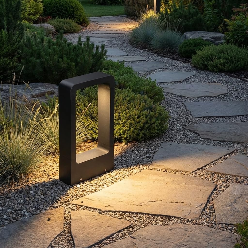 BARCELONA LED Bolardo LED Exterior 7W IP65 Negro Aluminio Luz Cálida 3000K Baliza Jardín Moderna Minimalista Iluminación Camino Patio Terraza Exterior Resistente Agua Diseño Industrial