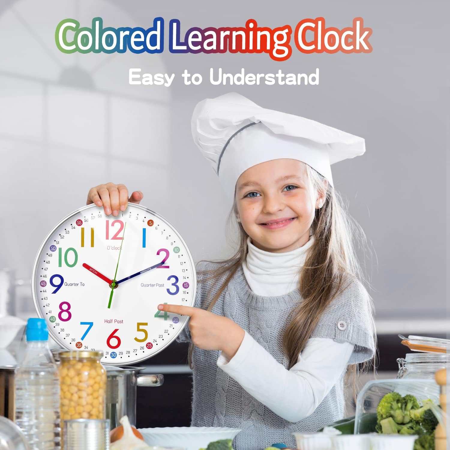 Telling Time Teaching Clock - Learning Clock for Kids - Kids Wall Clocks for Bedrooms - Kids Wall Clock- Silent Analog Kids Clock for Teaching Time ,for School Classrooms Playrooms and Kids Bedrooms