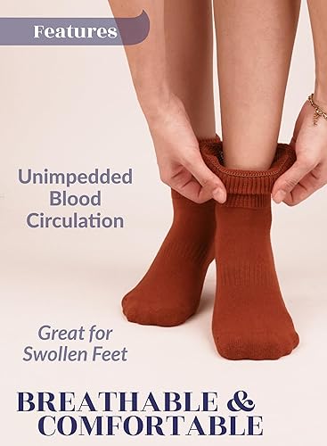 Miniatura 4 de Hugh Ugoli Calcetines tobilleros de algodón para mujer para diabéticos, anchos, sueltos, elásticos, puntera sin costuras, semiacolchado superior sin