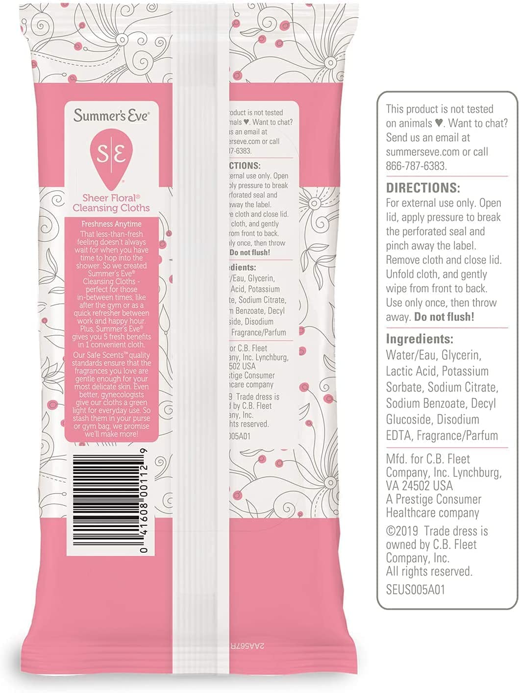 Summer's Eve Cleansing Cloths | Sheer Floral | 32 Count | Pack of 6 | pH-Balanced, Dermatologist& Gynecologist Tested