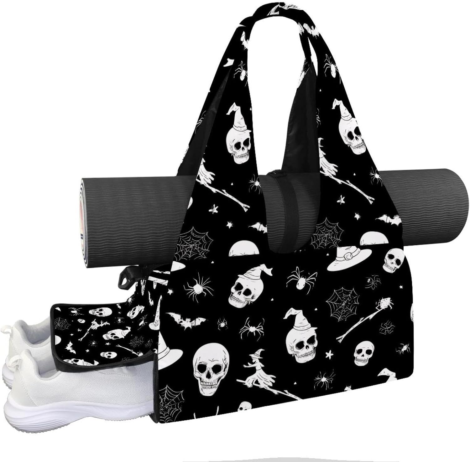 Yoga Mat Bag, Gym Workout Bag with Shoe Compartment, Witch Pumpkins Candy Pilates Bag for Women, Quick Access Storage Yoga Tote Bag for Sports Travel Office