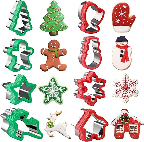 Miniatura 1 de Juego de cortadores de galletas de Navidad, 8 moldes de galletas navideñas con agarre cómodo para suministros de fiesta de Navidad, incluyendo
