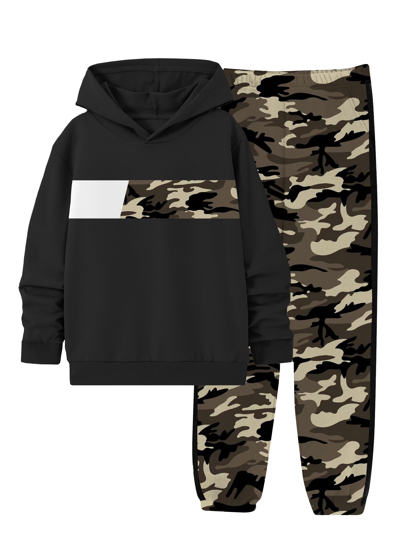 Boys Clothes Boy Outfits 2-Piece Long Sleeve Hoodie and Camouflage Pants Boys Fall Winter Clothes for 6-16 Years