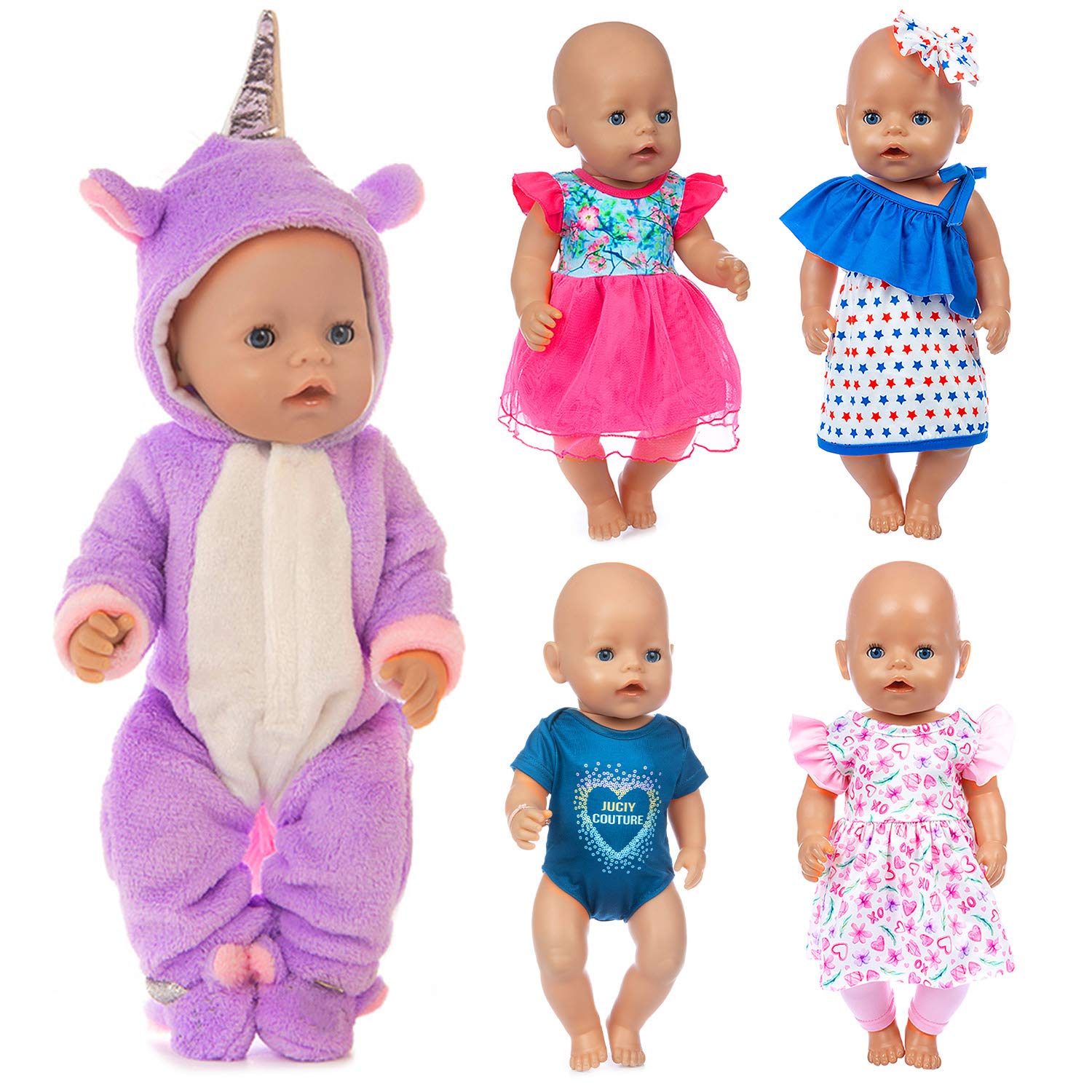 iBayda Doll Clothes Accessories Play Set Include Unicorn Rompers, Dresses, Pants for 17inch / 43cm Dolls (No Doll)