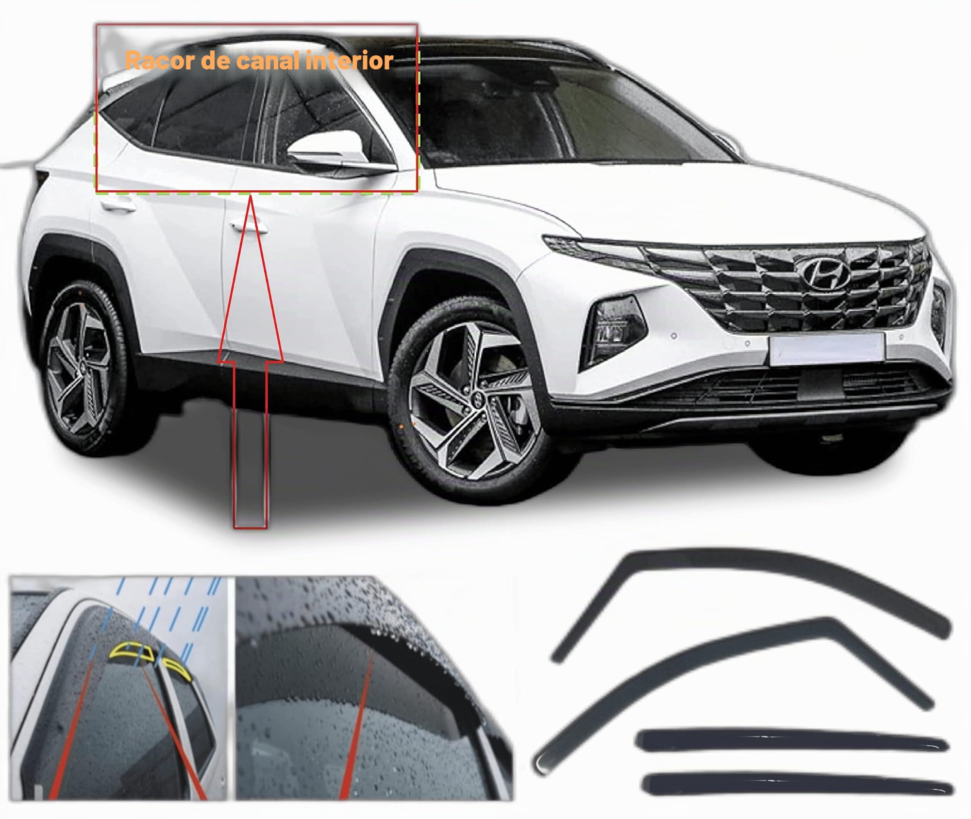 4x Deflectores de Viento para Hyundai Tucson (NX) 2021 2022 2023 2024 2025 2026 Protectores de Lluvia para Ventanas Laterales/Protecciones Climáticas