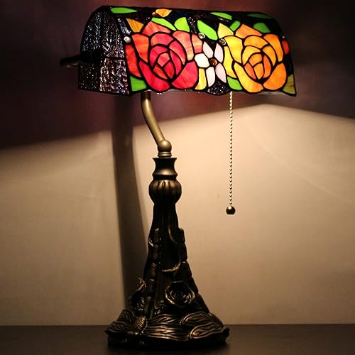 Miniatura 2 de Lámpara Banquero Tiffany - Lámpara de Mesa Pequeña de Vidrio Emplomado Estilo Tiffany, Luz de Piano, Estilo Rosa Amarilla Roja, Lámpara