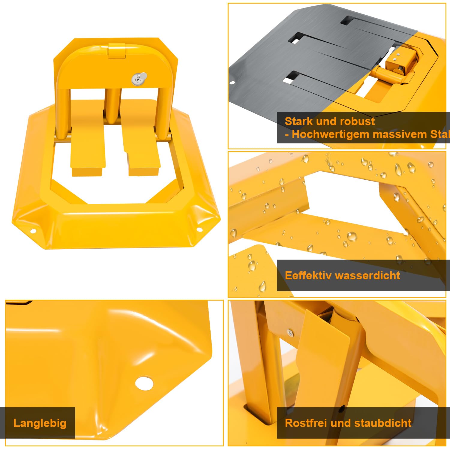 Blocco parcheggio pieghevole, 1 pezzo, blocco parcheggio, giallo, con 3 chiavi