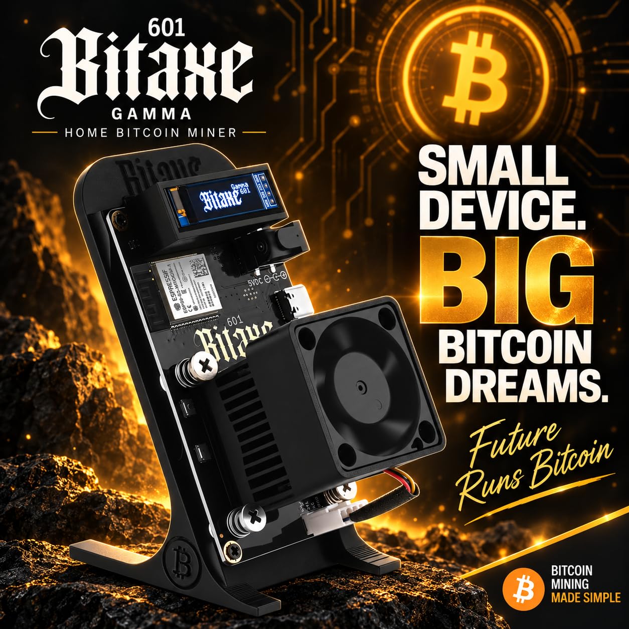 Bitaxe Gamma 601/602 Bitcoin Miner, 1.2TH/s, BM1370 ASIC, 18W/TH