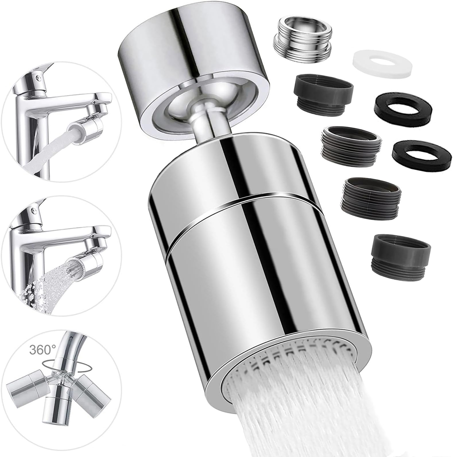 LUBEKAS Tap Attachment Swivel Aerator, 360 Degree Rotatable Double Function Splash Water Protected Spray Head, Booster Shower & Water Saving Tap for Kitchen Bathroom Sink (20 Degree Rotatable)