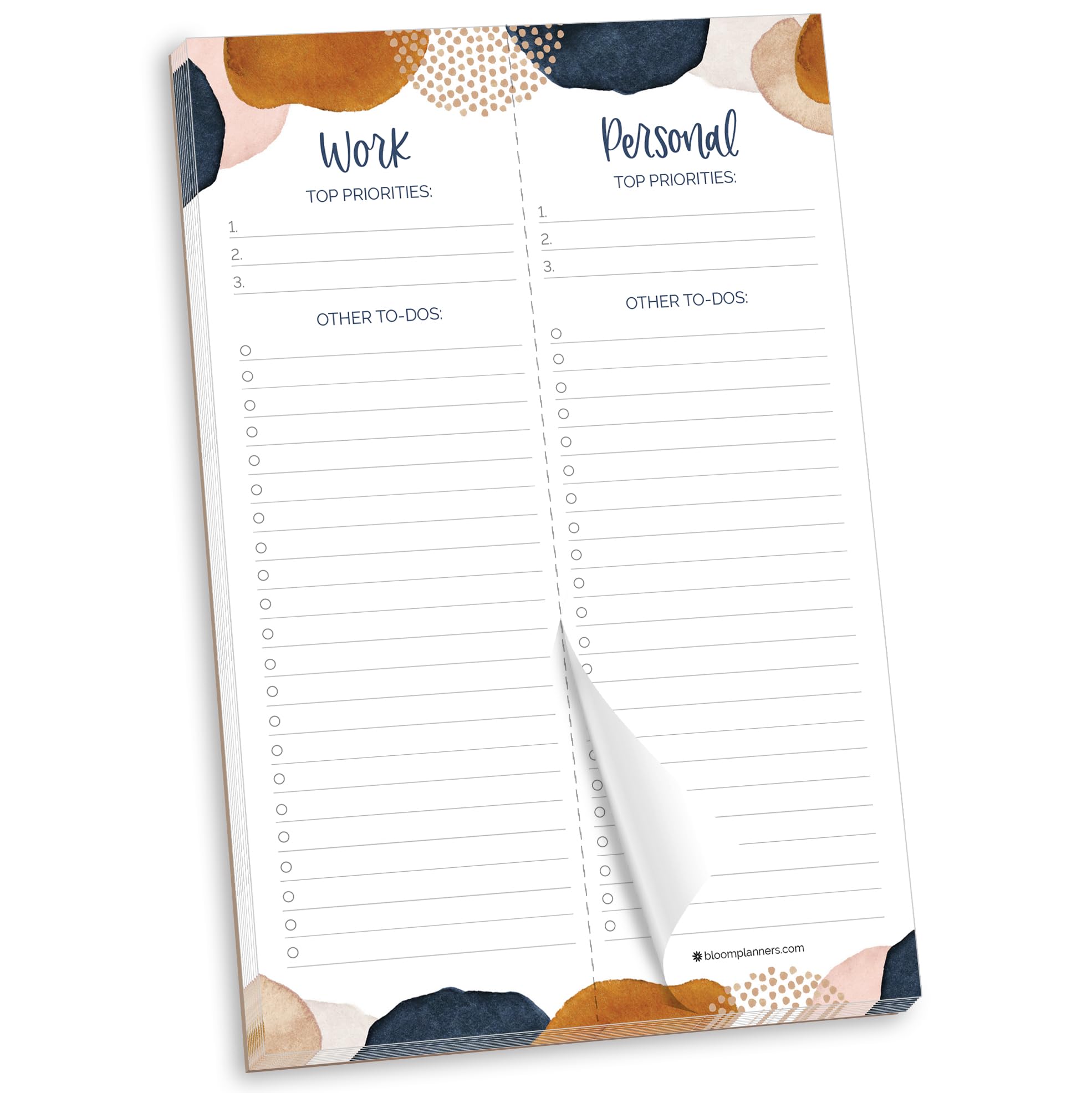 bloom daily planners Work & Personal To Do List Planning Pad - Undated Tear Off Checklist Notepad Organizer with Perforated Sheets - 6" x 9" - Earthy Abstract