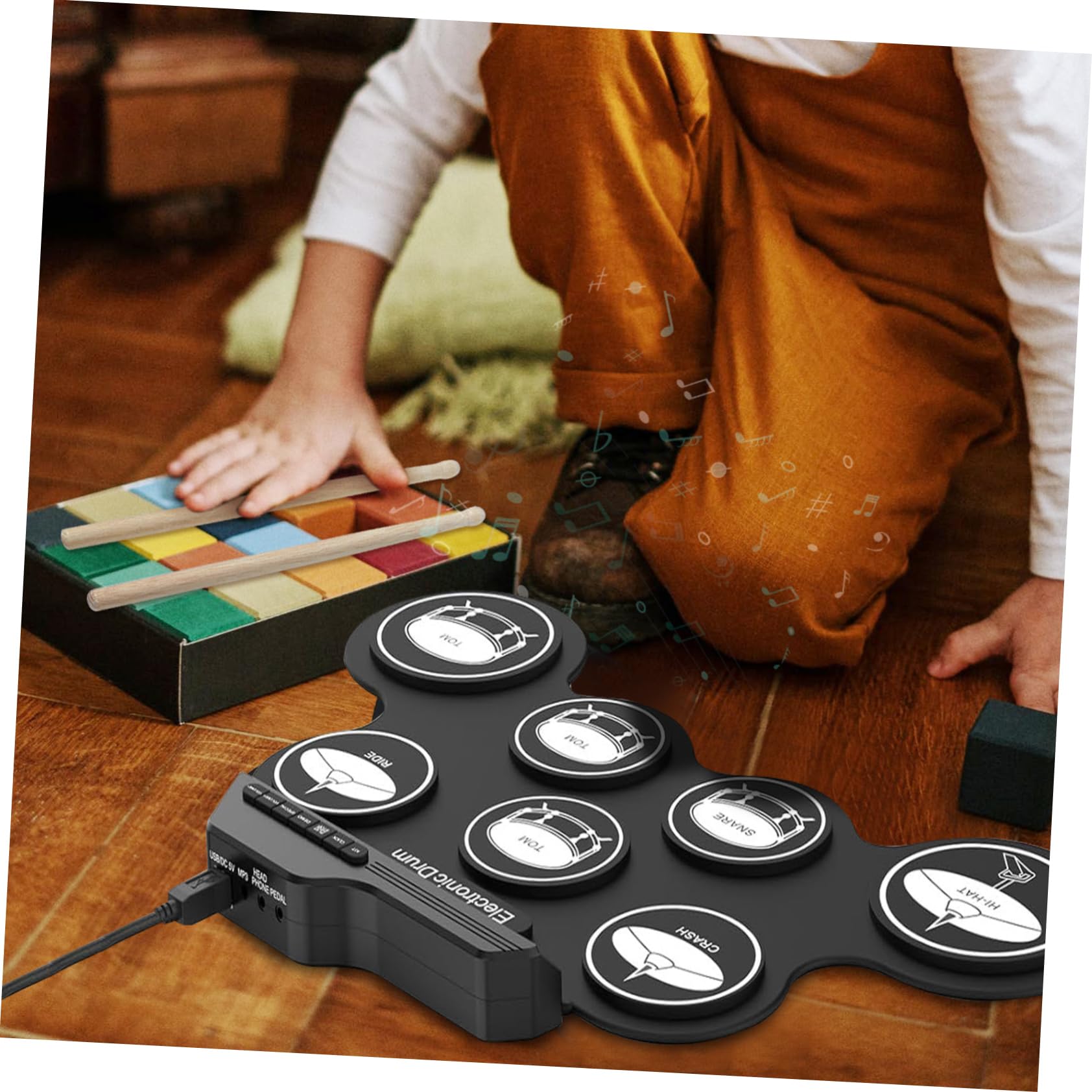 Batteria Elettronica Portatile USB Nero, Set Digitale per Principianti | Silicone Abs, Jack Cuffie e Metronomo Integrato, Suono Realistico per Back To School Party