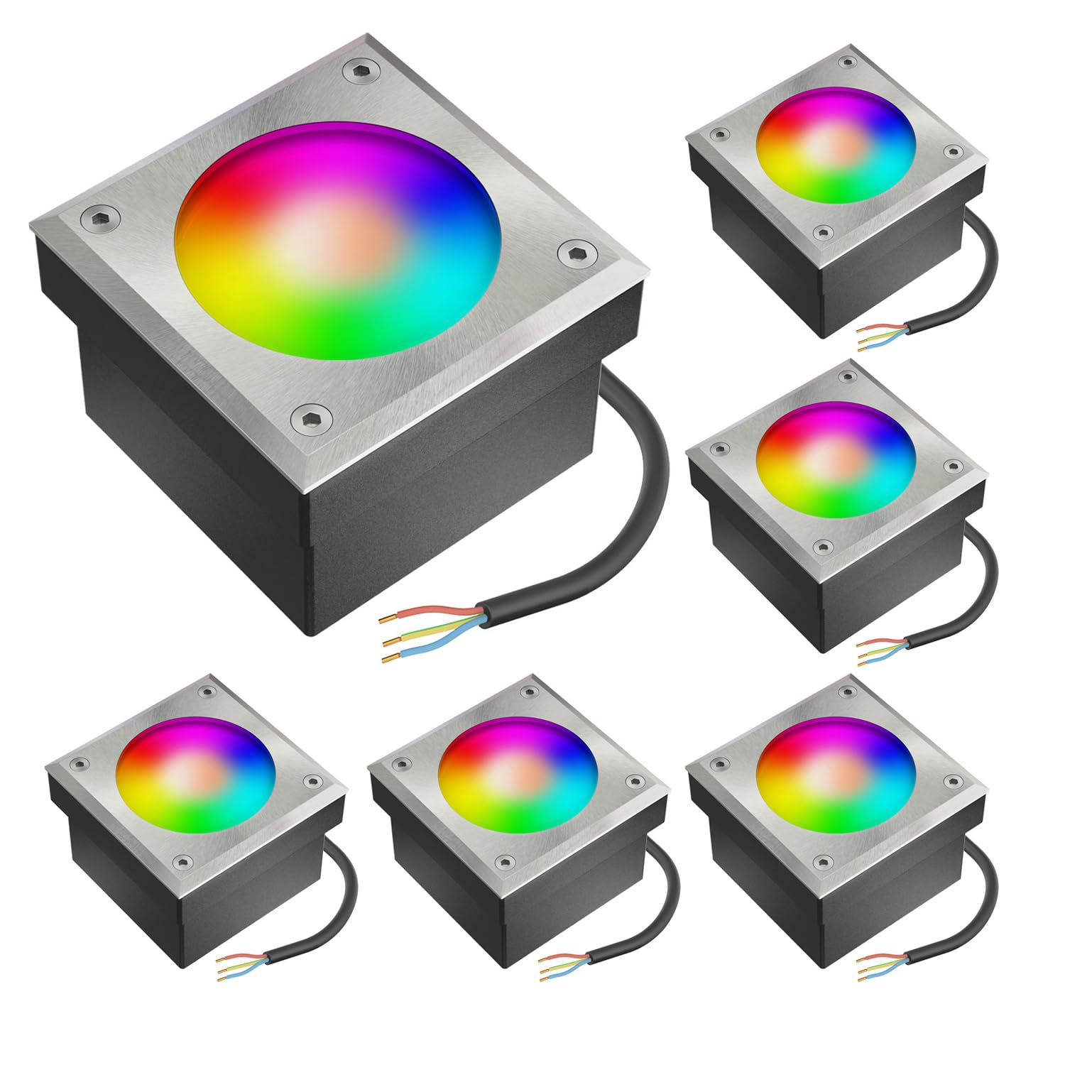 ledscom.de 6x LED Pflasterstein NEOLUM für außen, IP67, eckig, 10 x10cm, inkl. GX53 RGB Leuchtmittel, 670lm, Smart Home