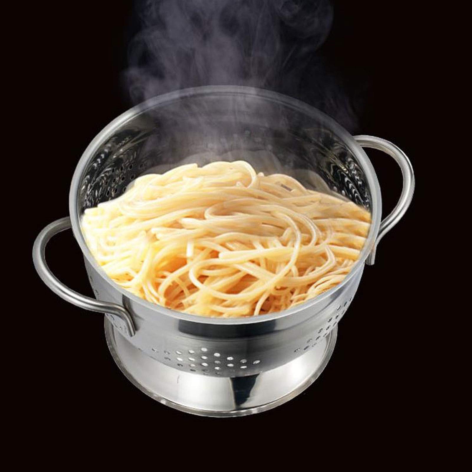 Colador de Acero Inoxidable Conjunto para pastas al Vapor Lavado de ensaladas de Verduras y Cesta de Drenaje de arroz Cesta de colador de Acero Inoxidable (Size : Large)