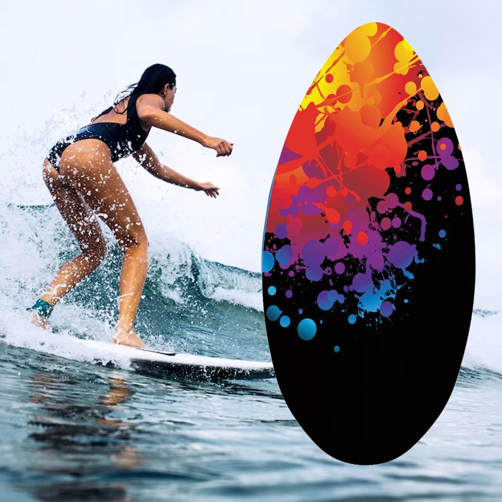 Homyl Skimboard, Skimboard, Tavola da Planata in Legno con Rivestimento Lucido, Bodyboard in Legno Premium, Tavola da Surf per Adolescenti E Adulti, Tutti G