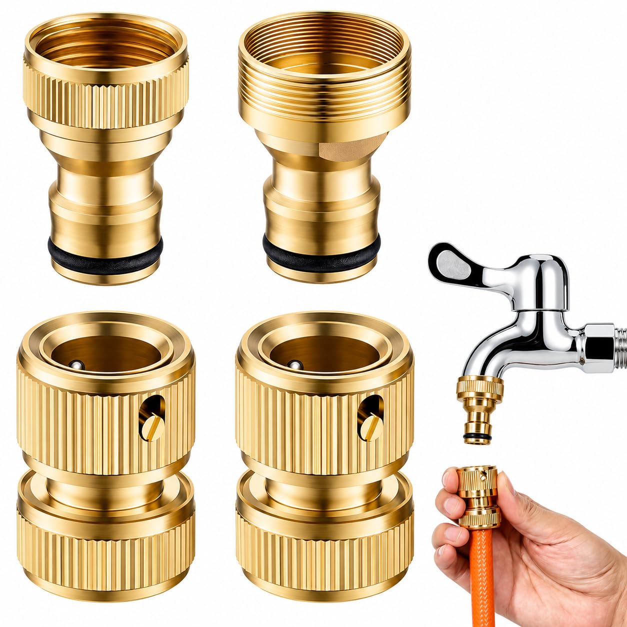 Brass Garden Hose Connector Set 3/4 Inch BSP Hose Connector Quick Connect Hose Pipe Connector Male Female Fittings Quick Release Garden Hose Connector for Tap Sprinkler Irrigation System