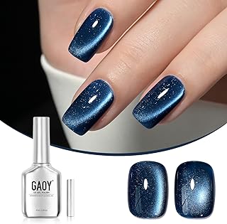 GAOY 16ml Deep Blue Cat Eye Gel Nail Polish, Glitter Holographic Nail Polish with Magnet, Reflective Translucent UV Gel, 2929 Mystic Blue