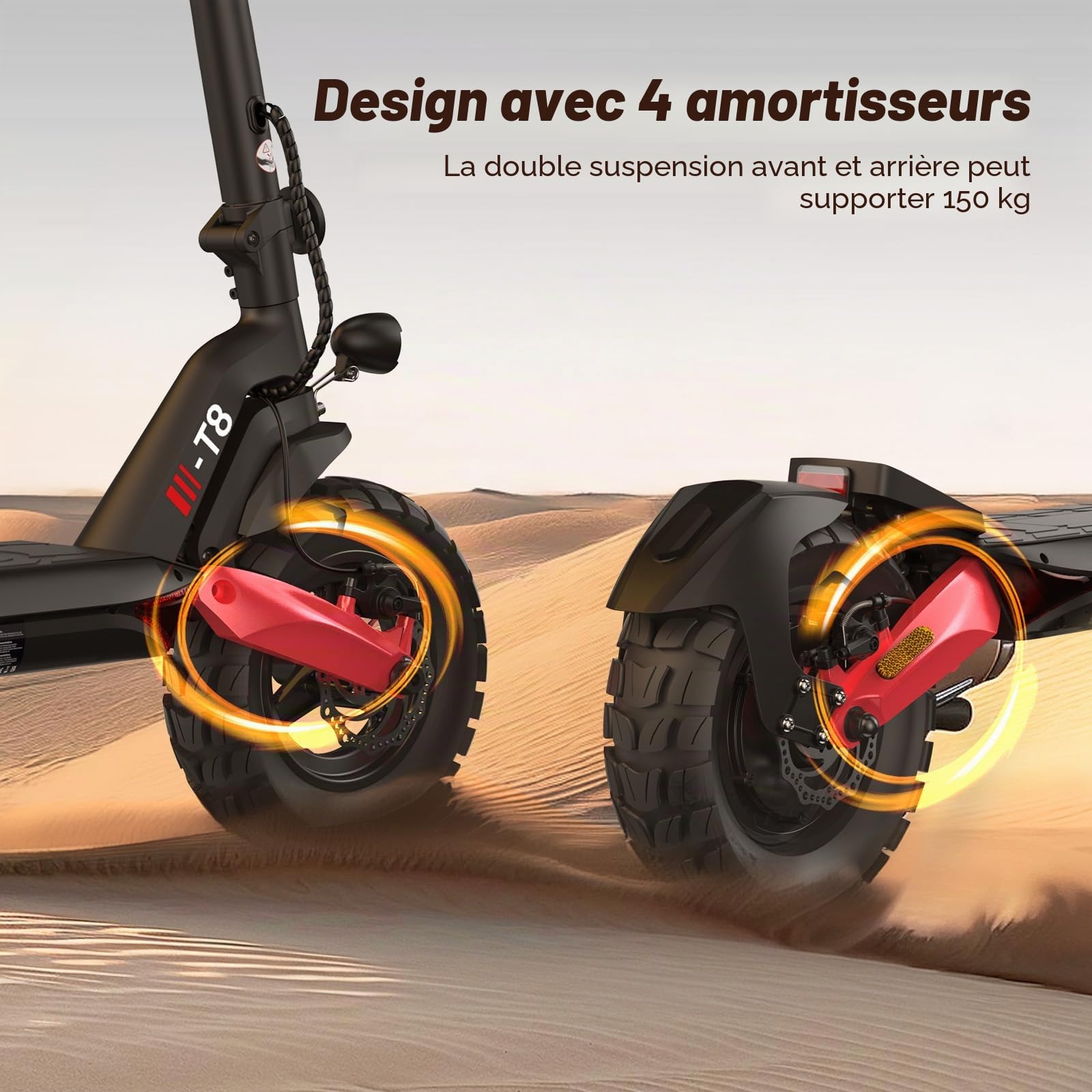 Trottinette E avec autorisation de Circulation routière, portée de 80 à 100 km, 48 V 15 Ah, pneus pneumatiques Tout-Terrain 10", Trottinette électrique ABE avec Double Absorption des Chocs, Pliable