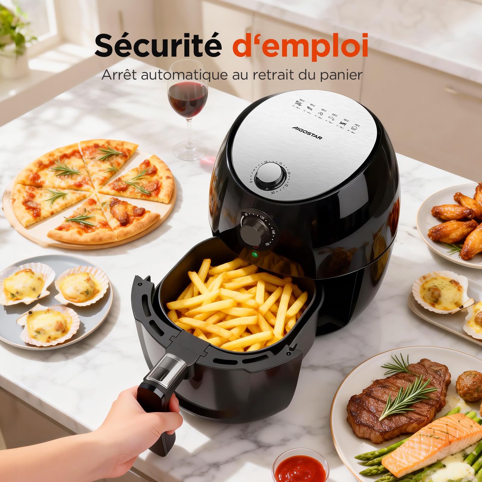 Aigostar Hayden Pro - Air fryer, Friteuse Sans Huile, 6 Programmes de Cuisson, Format compact 3.5L Friteuse à air, Revêtement antiadhésif, Réglable 80-200°C, 1500 W, Nettoyage Facile, Noire